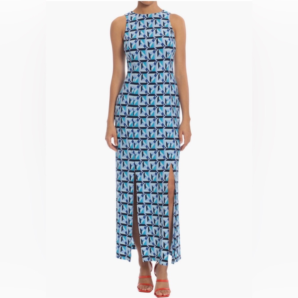 DONNA MORGAN geo print dress with side slits